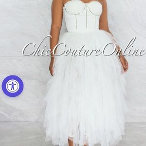Sheer White Tulle Dinner Dress